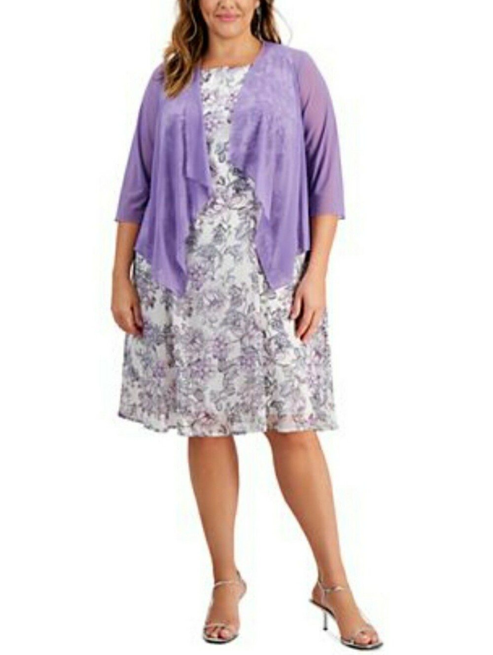 Cb Connections Floral Dress With a Lavender  Crotched Sweater Over Size 16 C18